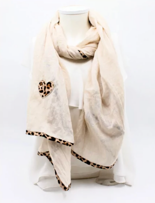 Foulard Beige pour Femme imprimé coeur Léopard