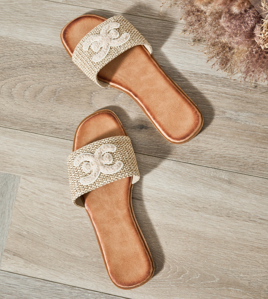 Mules/Sandales plates beige et blanc Femme STACY