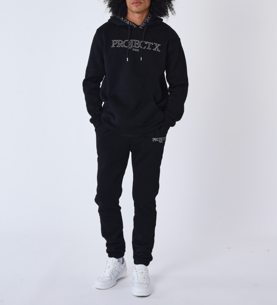 Project X Paris Sweat à capuche homme streetwear polaire broderie contour noir