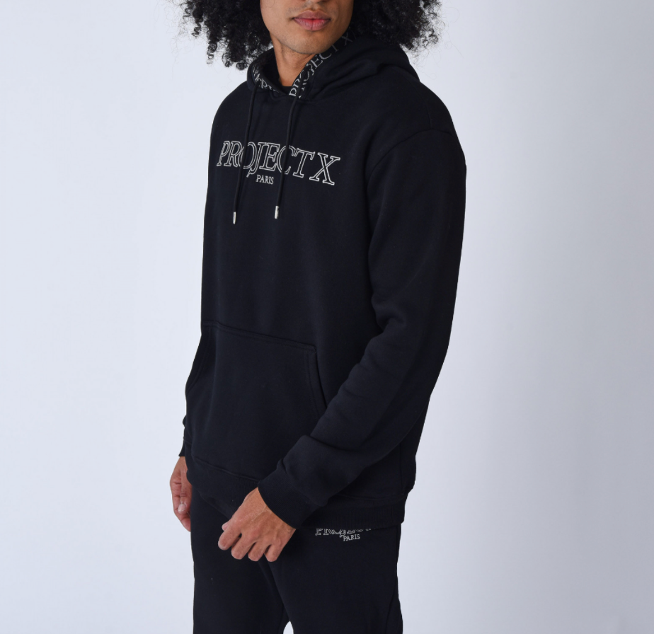 Project X Paris Sweat à capuche homme streetwear polaire broderie contour noir