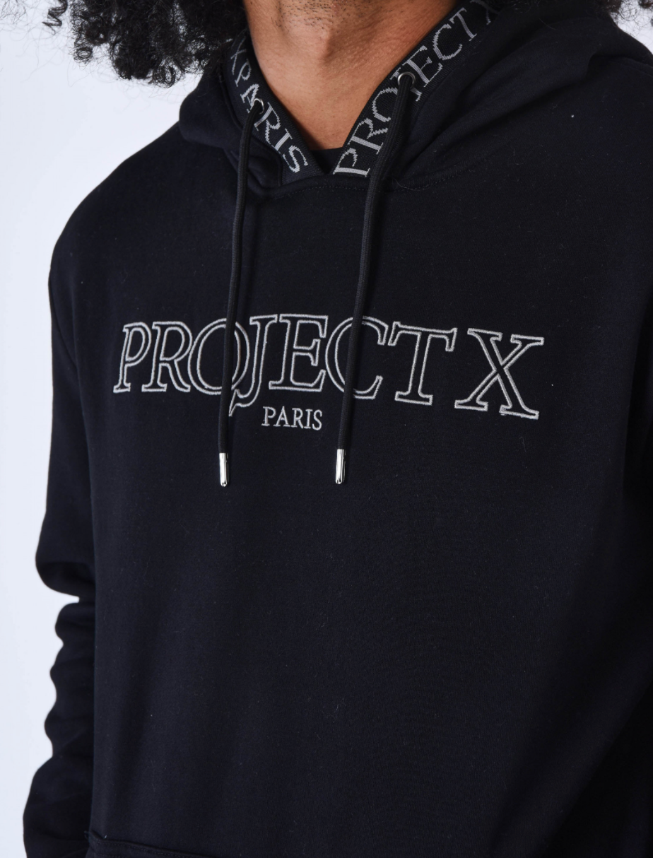 Project X Paris Sweat à capuche homme streetwear polaire broderie contour noir