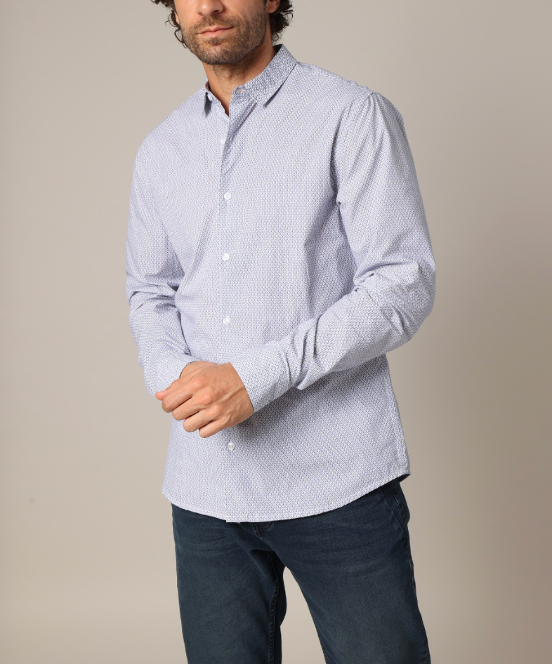Chemise homme Deeluxe NATSU bleue à imprimé géométrique