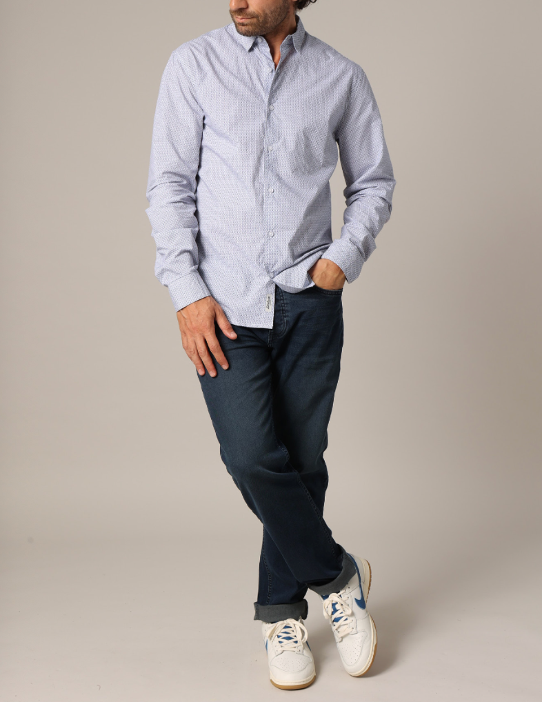 Chemise homme Deeluxe NATSU bleue à imprimé géométrique – vue 3