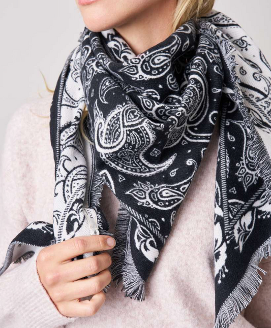 Deeluxe Écharpe Femme SYBILLE Motifs Cachemire version Black