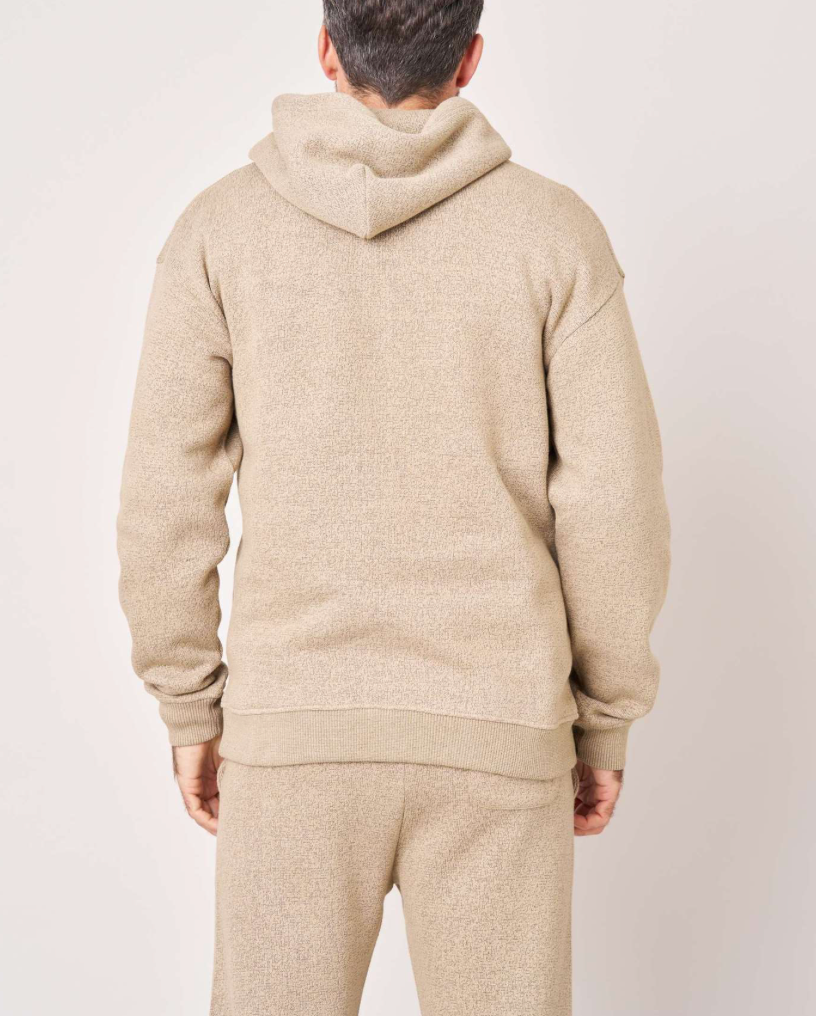 Sweat à capuche homme Deeluxe DAPPERON beige en maille chinée – vue 3