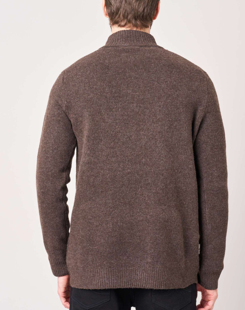 Pull col camionneur homme Deeluxe GALILEO marron chiné en maille zippée – vue 3