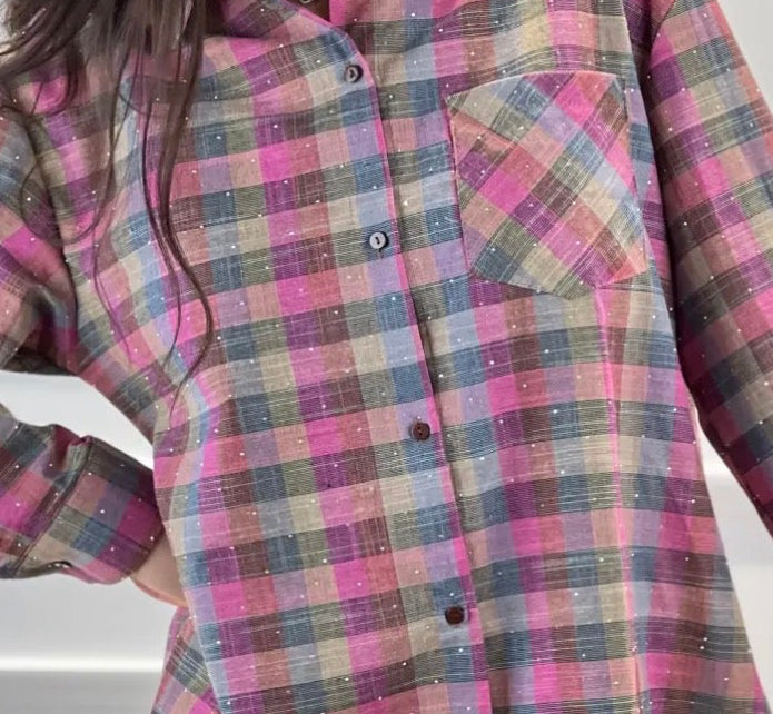 Chemise à carreaux Femme avec Strass