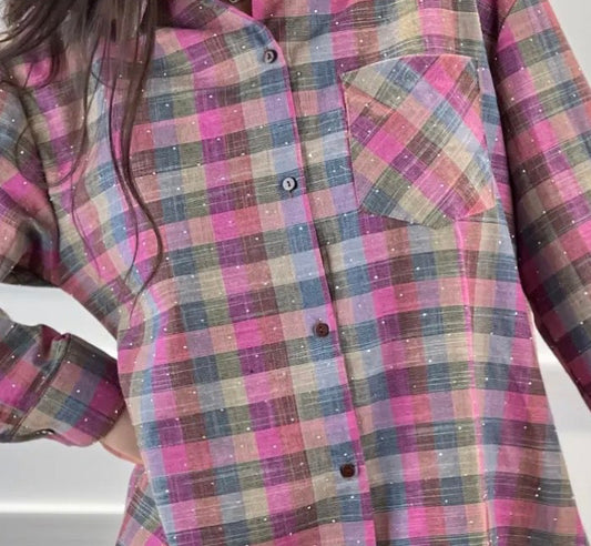 Chemise à carreaux Femme avec Strass
