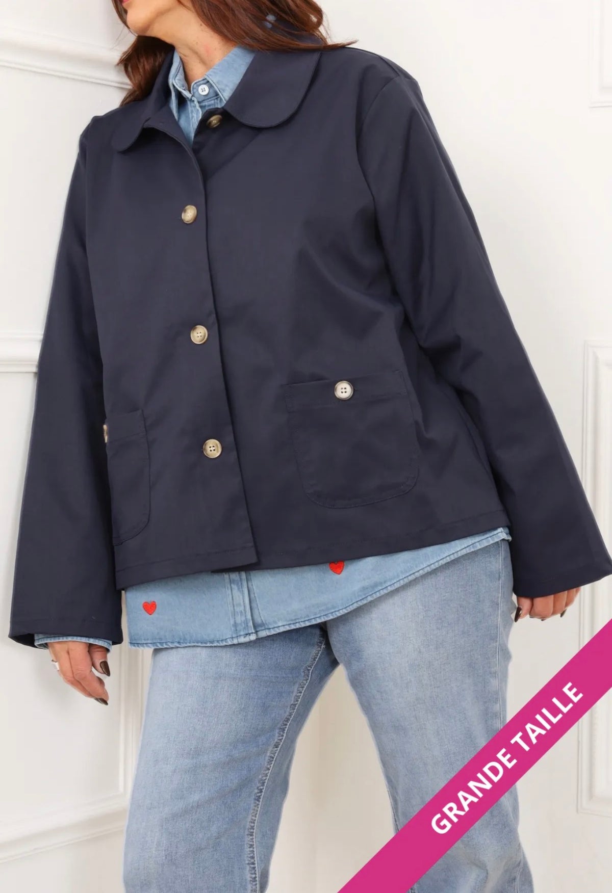 Veste femme JUSTINE bleu marine à col Claudine
