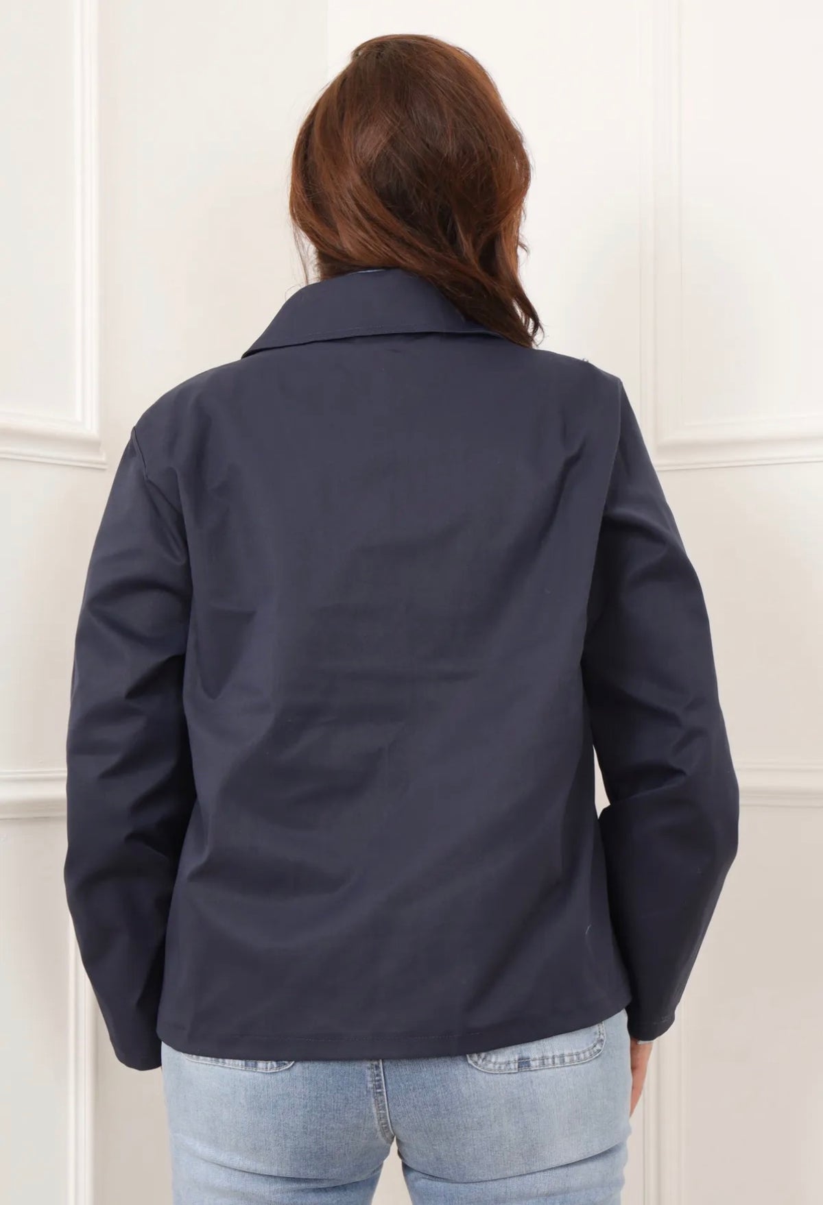 Veste femme JUSTINE bleu marine à col Claudine – vue 2