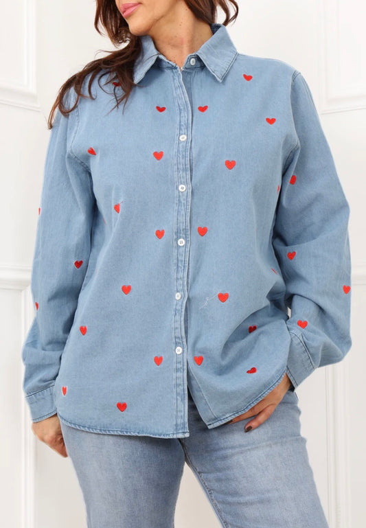 Chemise en jean Femme motif Coeur CHLOE