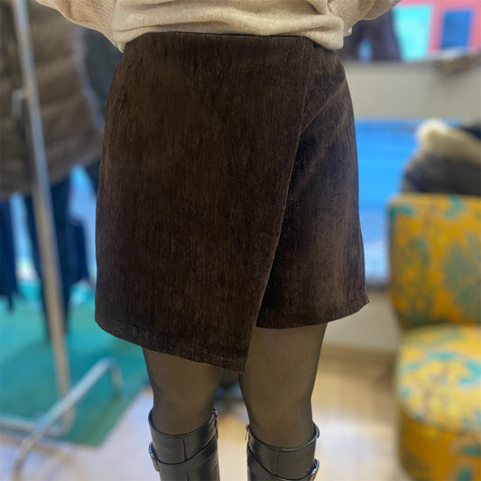 Jupe short effet suédine marron