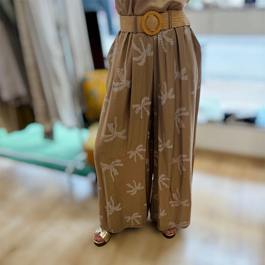 Pantalon Femme Palazzo HAWAÏ Imprimé Palmier & Fluidité