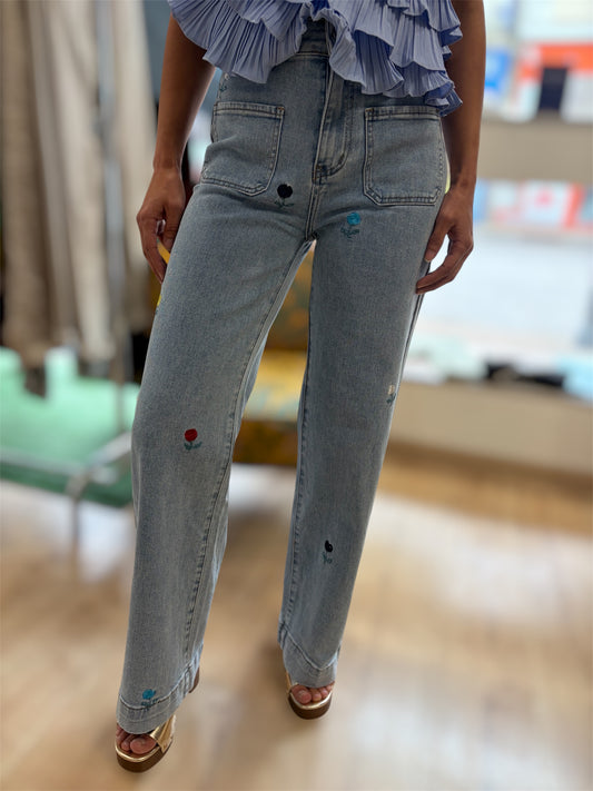 Jean Femme Wide Leg LILLY Broderies Florales
