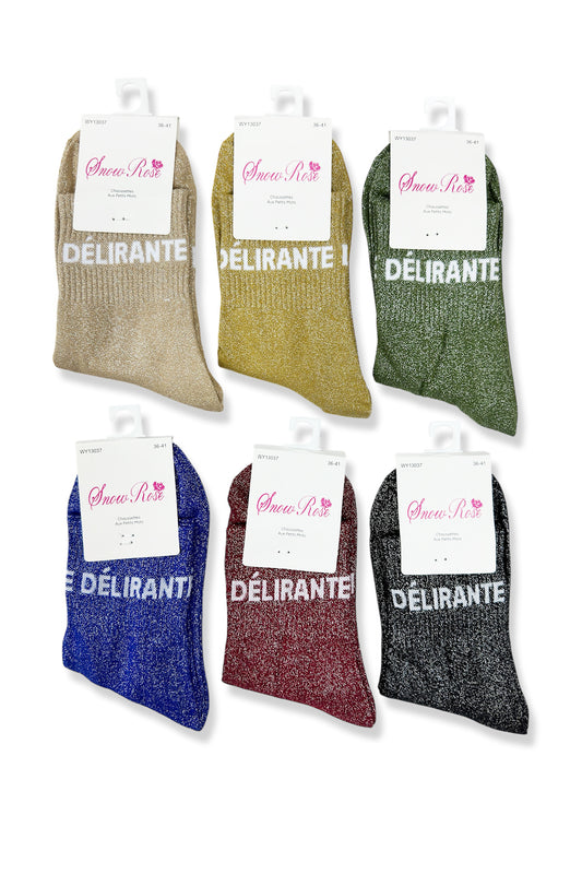Chaussettes à paillettes Femme message "DÉLIRANTE"