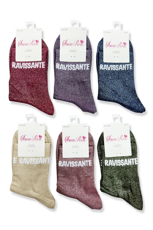 Chaussettes à paillettes Femme message "RAVISSANTE"