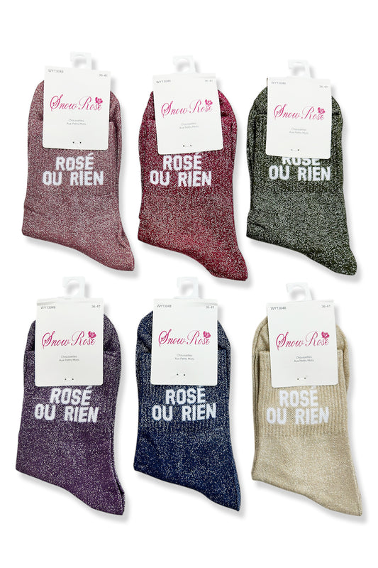Chaussettes à paillettes Femme message "ROSÉ OU RIEN"