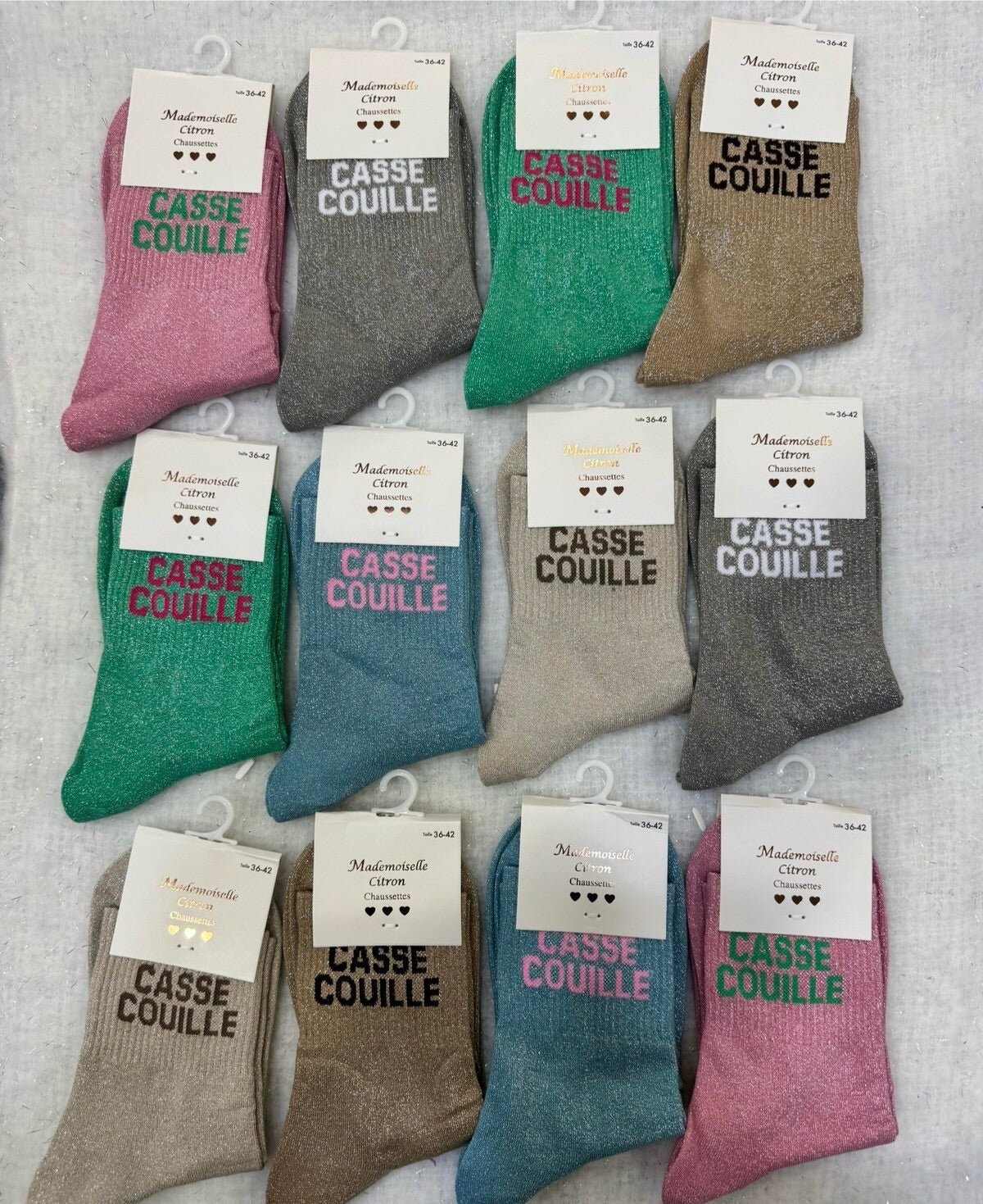 Chaussette à paillette message "CASSE COUILLE"