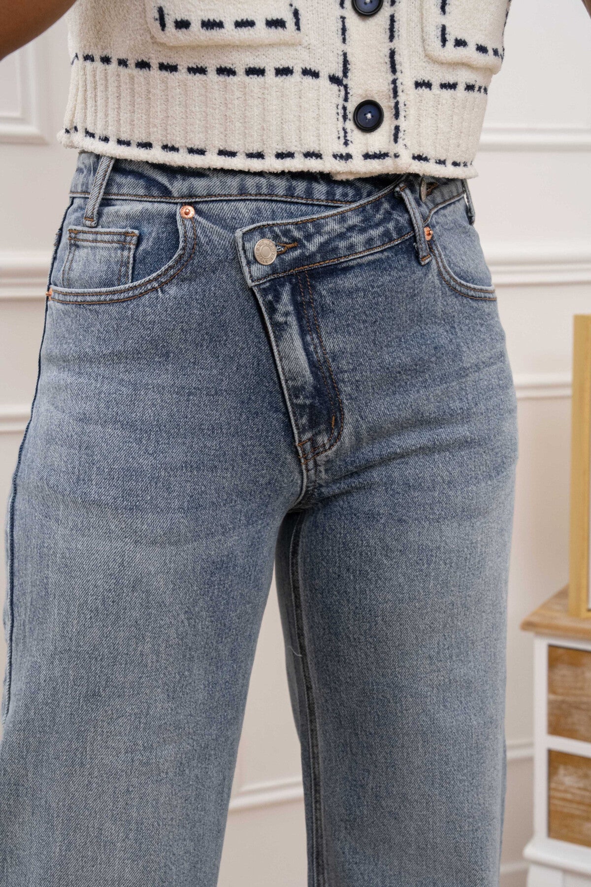 Jean Femme wide leg bouton asymétrique ROSIE