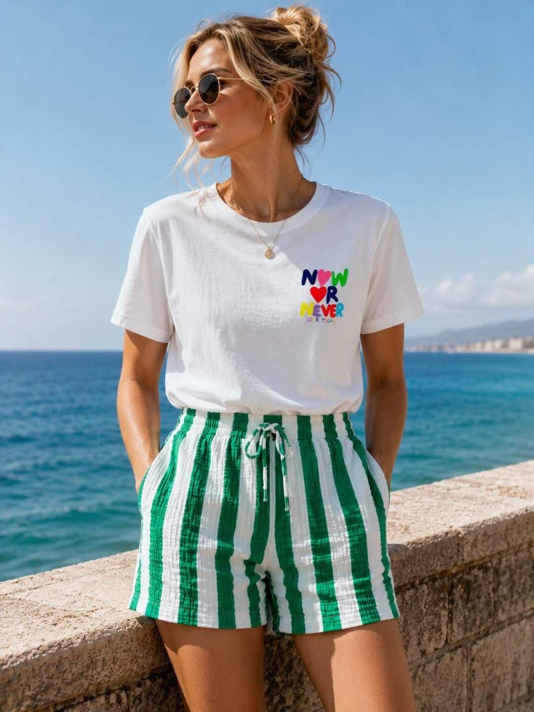 Short Femme en Gaze de Coton à Rayures MILOS