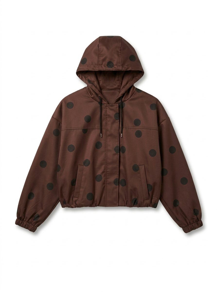 Veste Courte Femme à Capuche LOU Imprimé Pois Chocolat