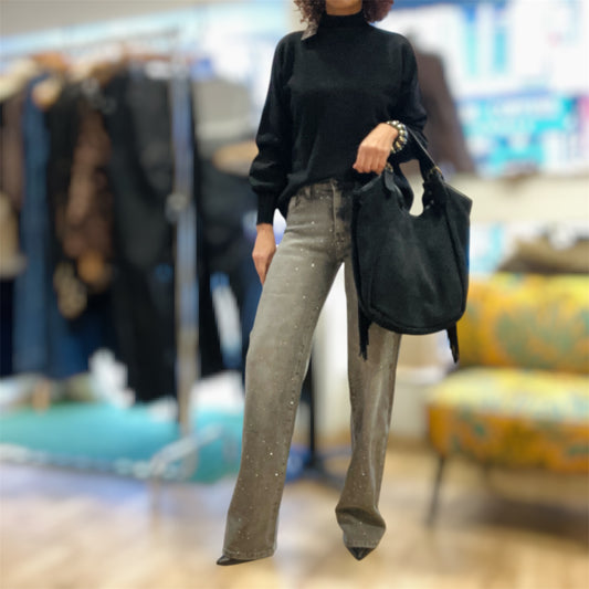 Jean Femme coupe wide leg strass STARLA