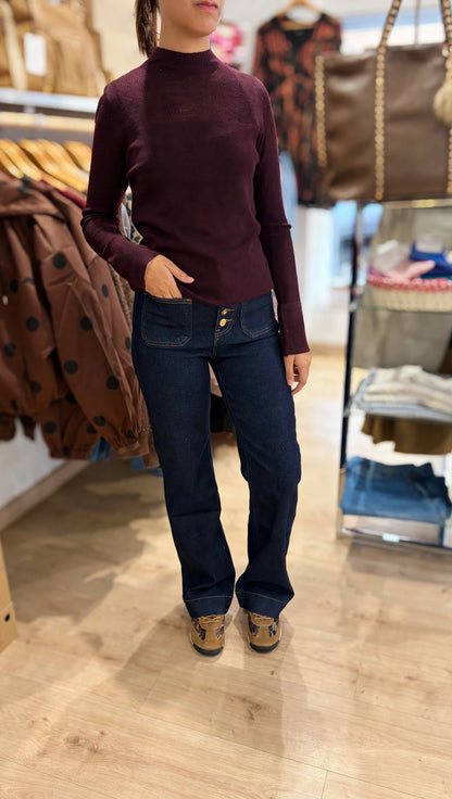 Jean Femme Wide Leg Taille Haute JANE Boutons Fantaisie & Poches Plaquées