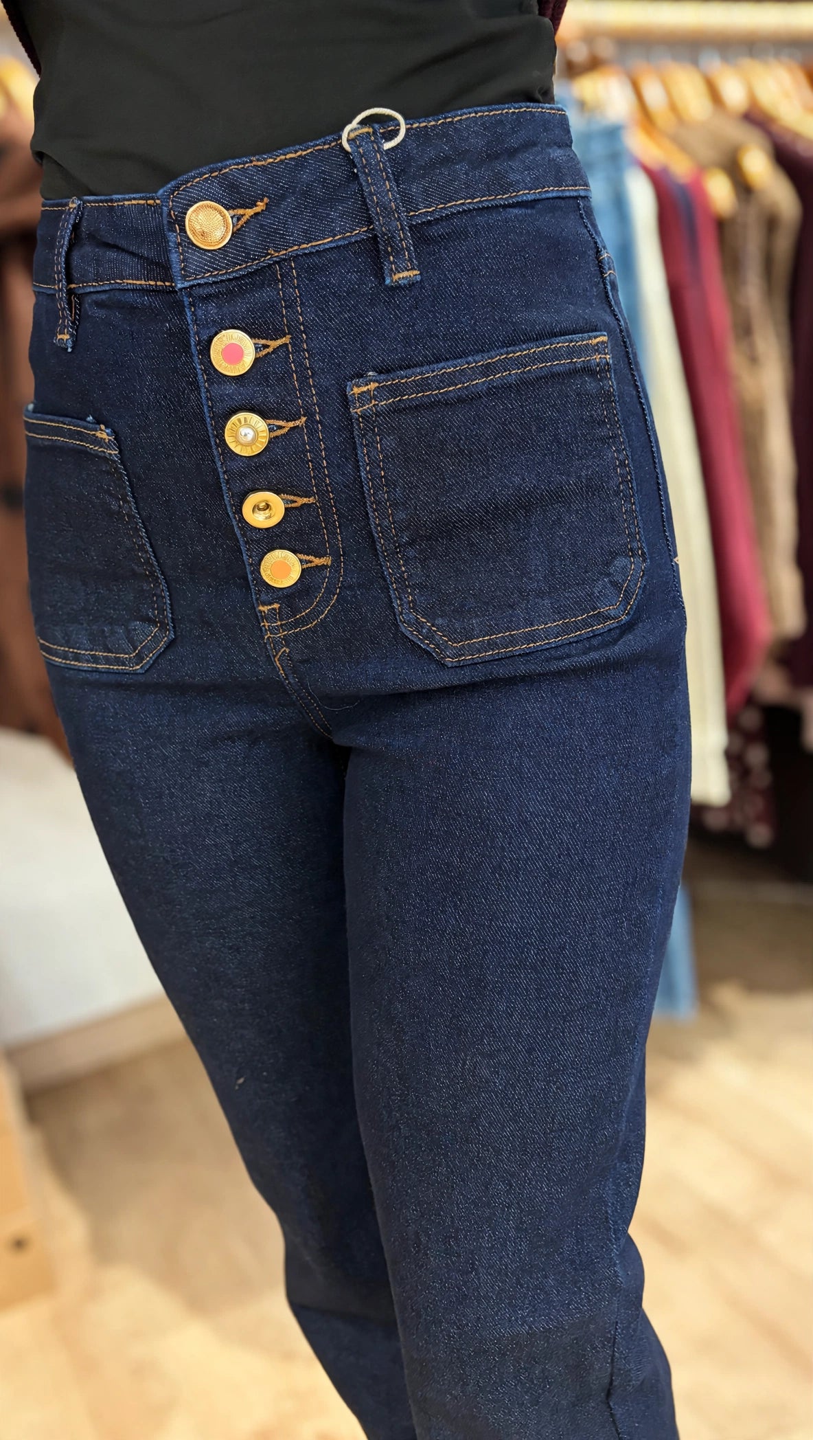 Jean Femme Wide Leg Taille Haute JANE Boutons Fantaisie & Poches Plaquées