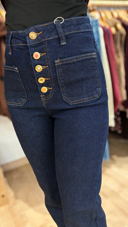 Jean Femme Wide Leg Taille Haute JANE Boutons Fantaisie & Poches Plaquées