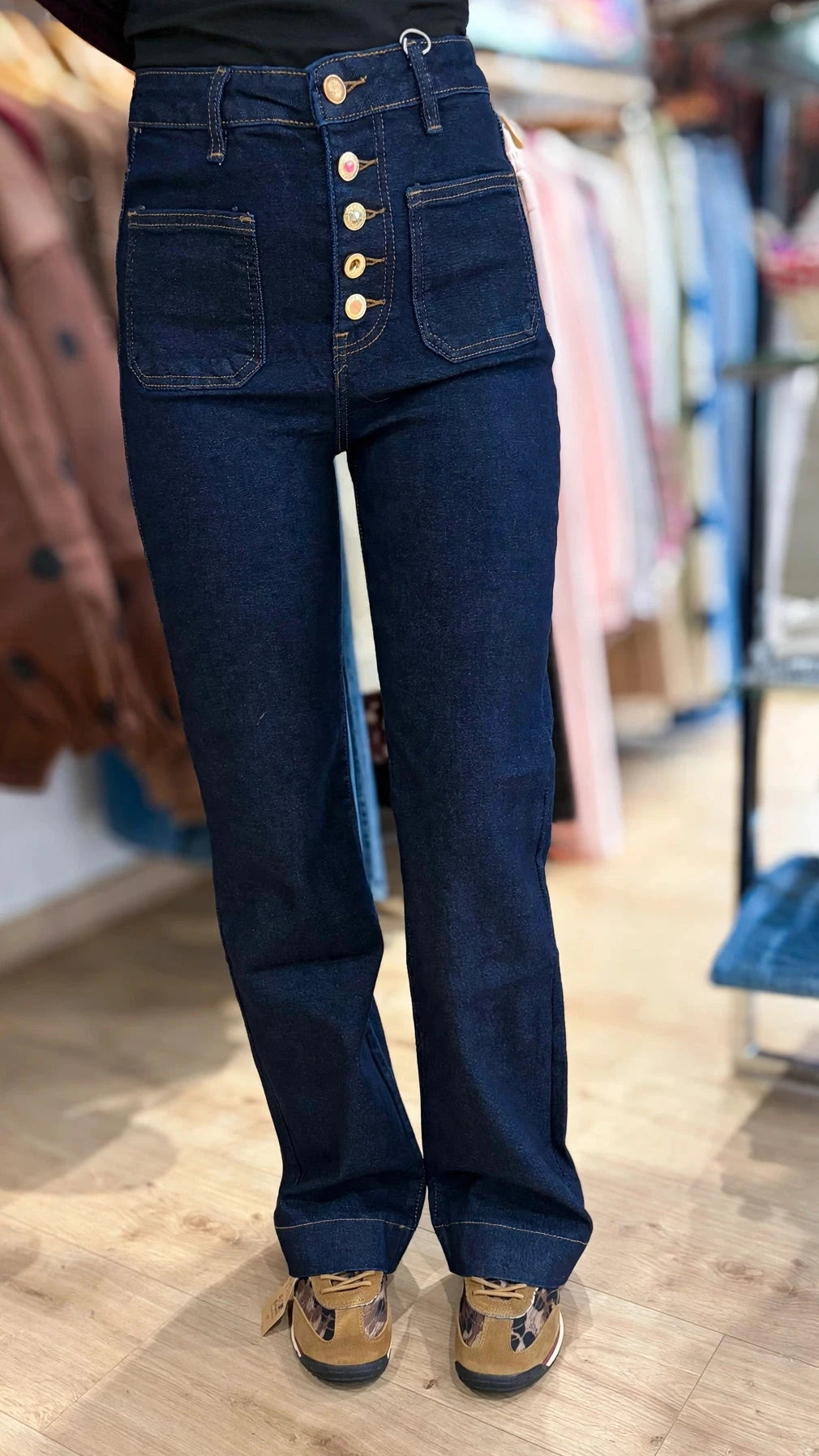 Jean Femme Wide Leg Taille Haute JANE Boutons Fantaisie & Poches Plaquées
