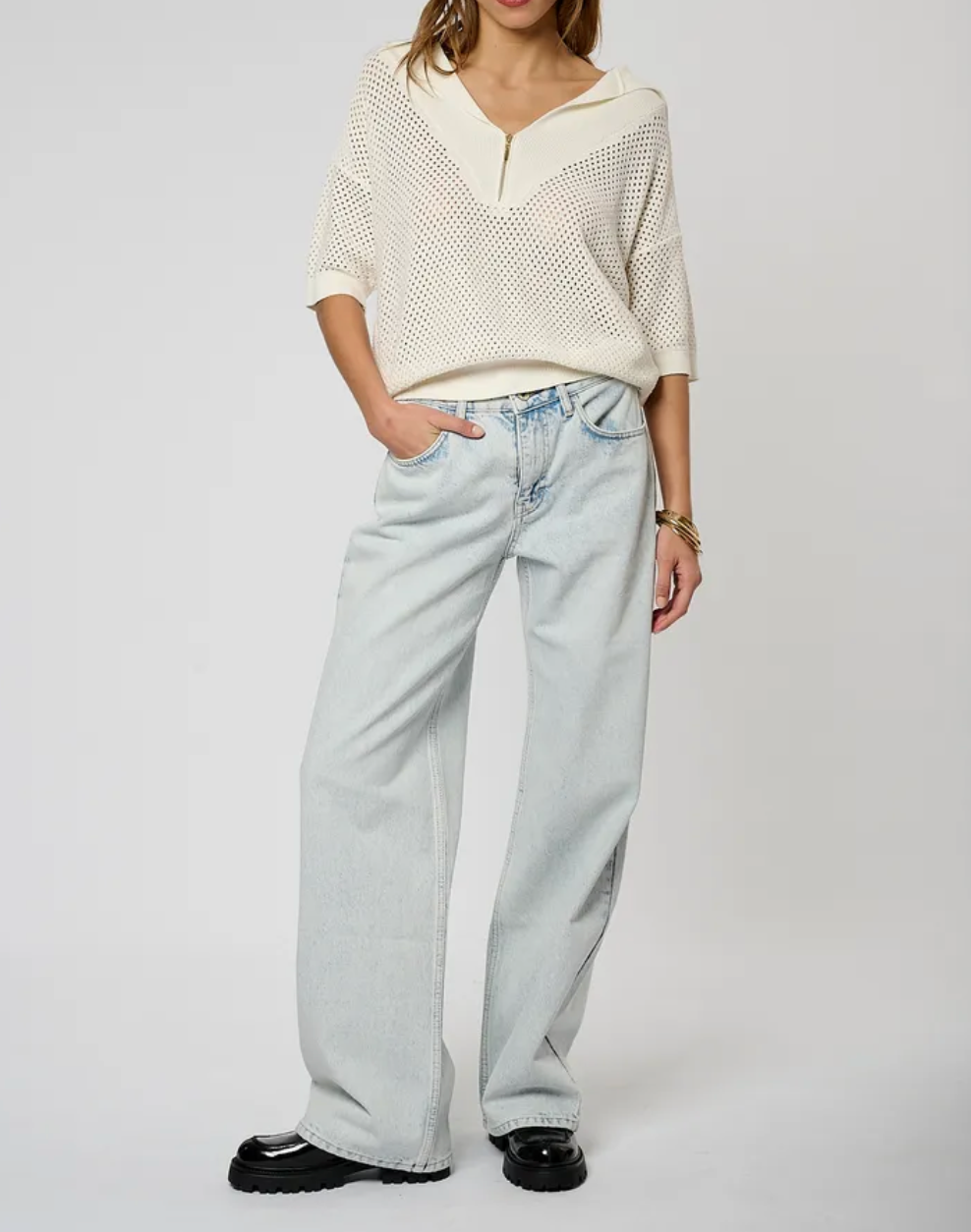Kaporal Polo blanc ajouré Femme LAIZA