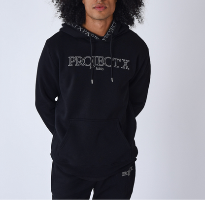 Project X Paris Sweat à capuche homme streetwear polaire broderie contour noir