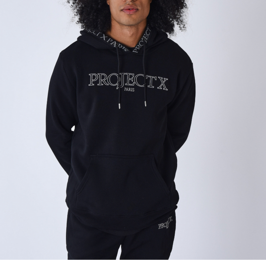 Project X Paris Sweat à capuche homme streetwear polaire broderie contour noir