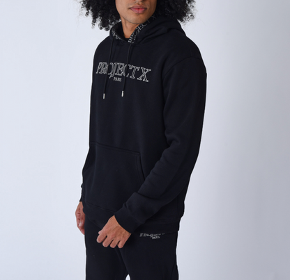 Project X Paris Sweat à capuche homme streetwear polaire broderie contour noir