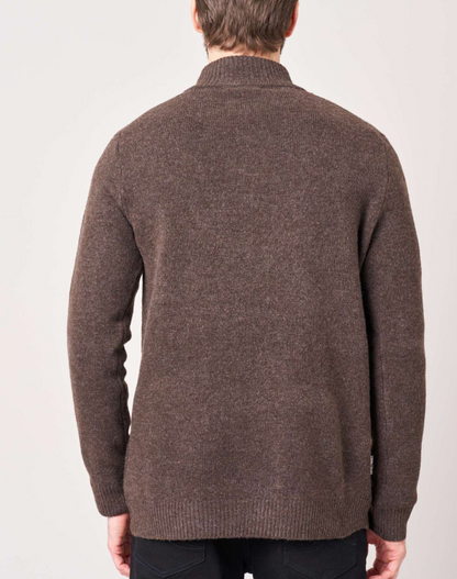 Pull col camionneur homme Deeluxe GALILEO marron chiné en maille zippée – vue 3