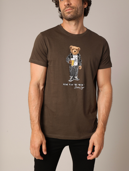 T-shirt homme BEBEAR coton, imprimé ours motard rebelle avec chope de bière.