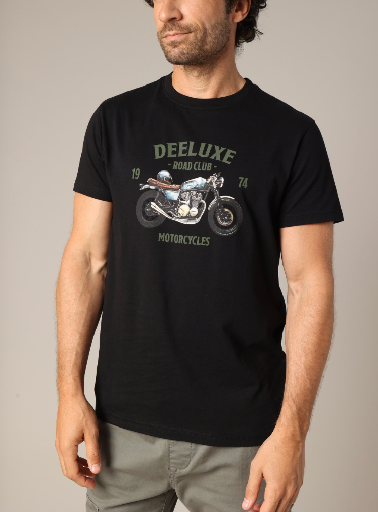 T-shirt homme ROAD 100% coton avec imprimé moto vintage très détaillé et inscription 1974.