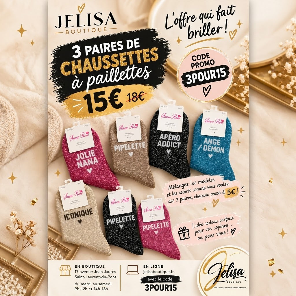 Promo chaussettes à paillettes : 3 paires pour 15 € avec le code 3POUR15