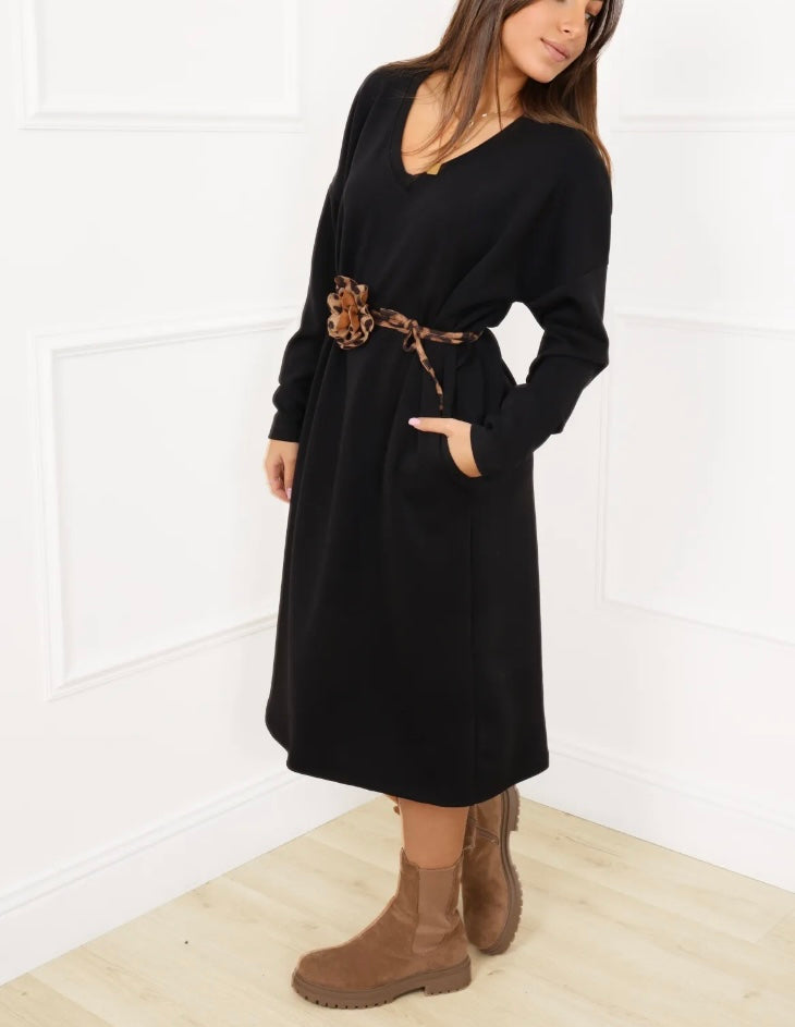 Robe mi-longue ceinture motif Leopard KARIA
