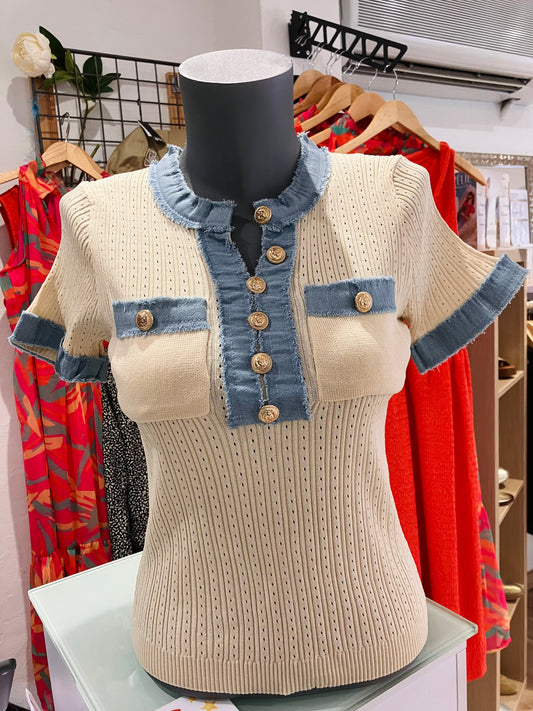 T-shirt Femme ajouré col en jean MARKA