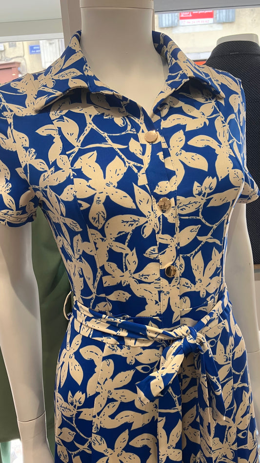 Robe longue motif Fleurs Bleu et blanc MIRA