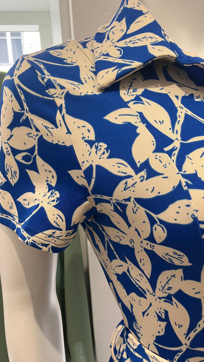 Robe longue motif Fleurs Bleu et blanc MIRA