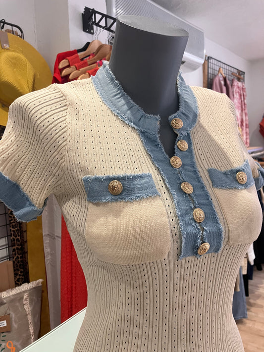 T-shirt Femme ajouré col en jean MARKA