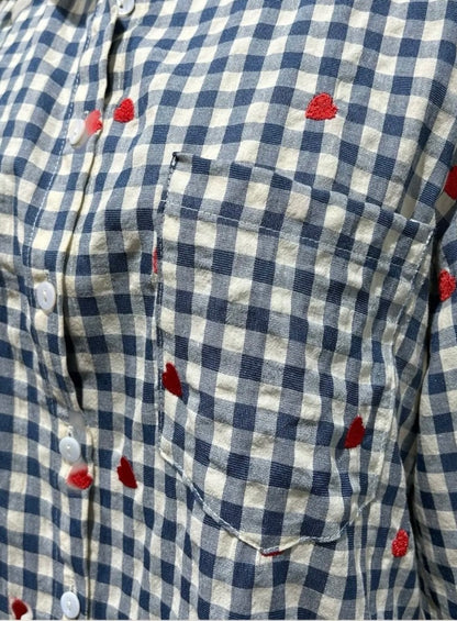 Chemise Femme à carreaux, détail petits coeurs rouge LANA