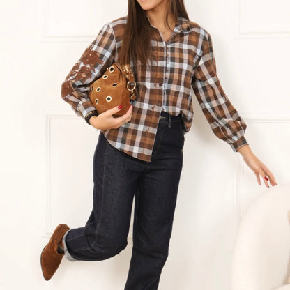 Chemise Femme à carreaux fleurs brodée JESSICA