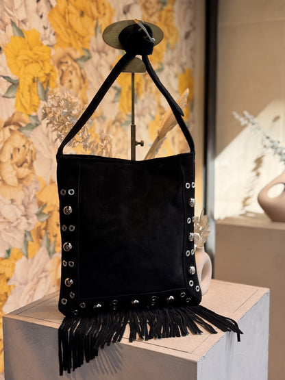 Sac Femme porté travers avec des franges, en croûte de cuir de vachette INYA