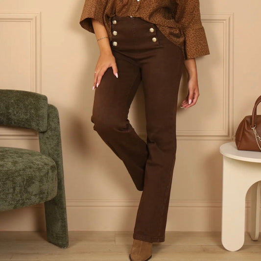 Jean Flare Taille Haute à Boutons Pont CELESTE