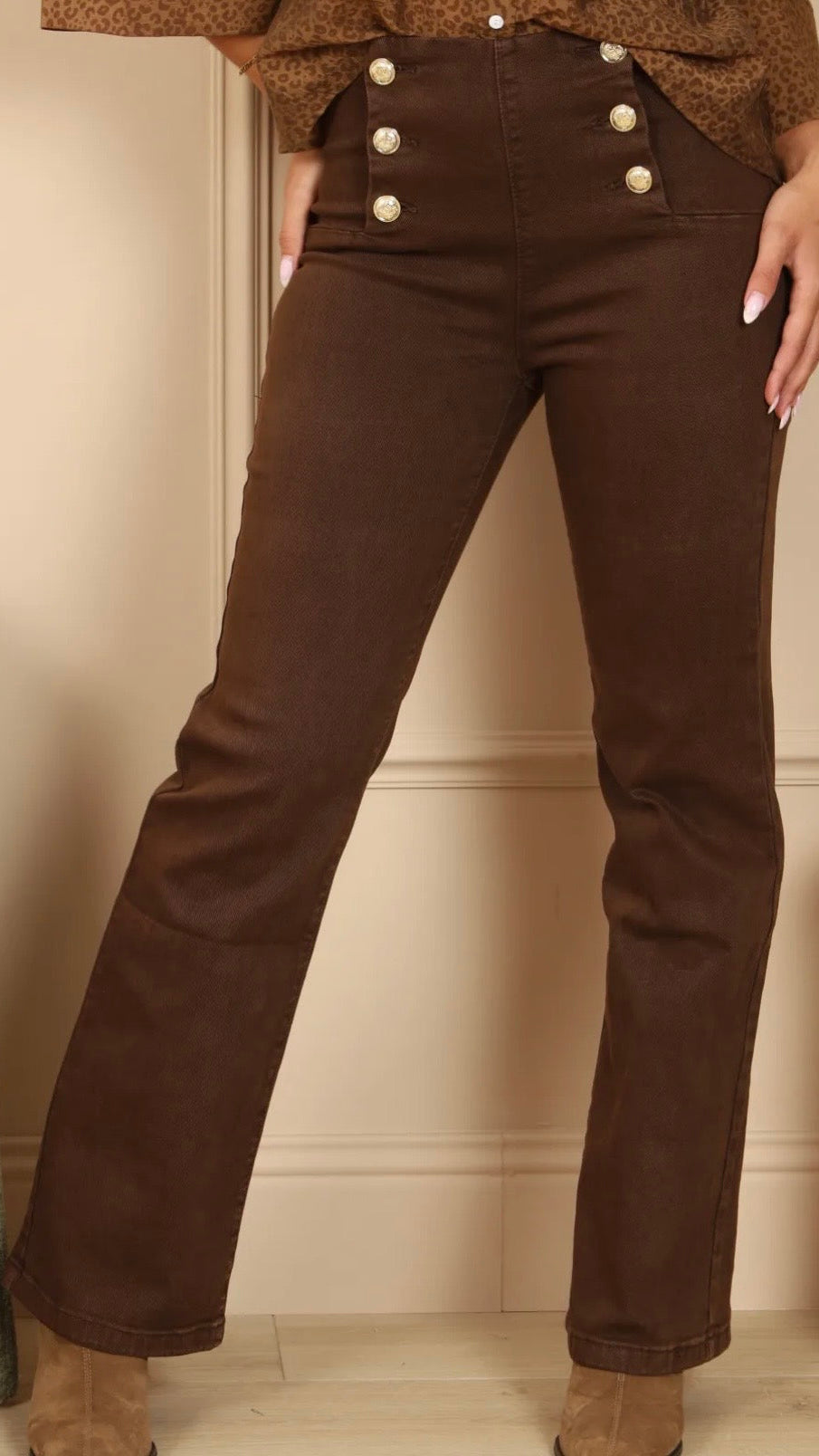 Jean Flare Taille Haute à Boutons Pont CELESTE
