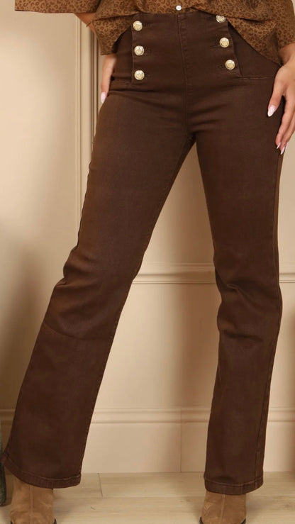 Jean Flare Taille Haute à Boutons Pont CELESTE