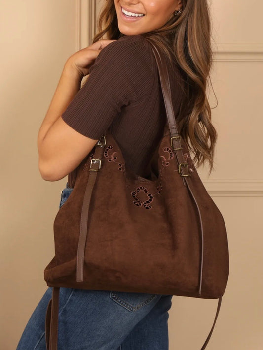 Grand Sac Cabas Suédine Brodée &  Pochette SIENNA